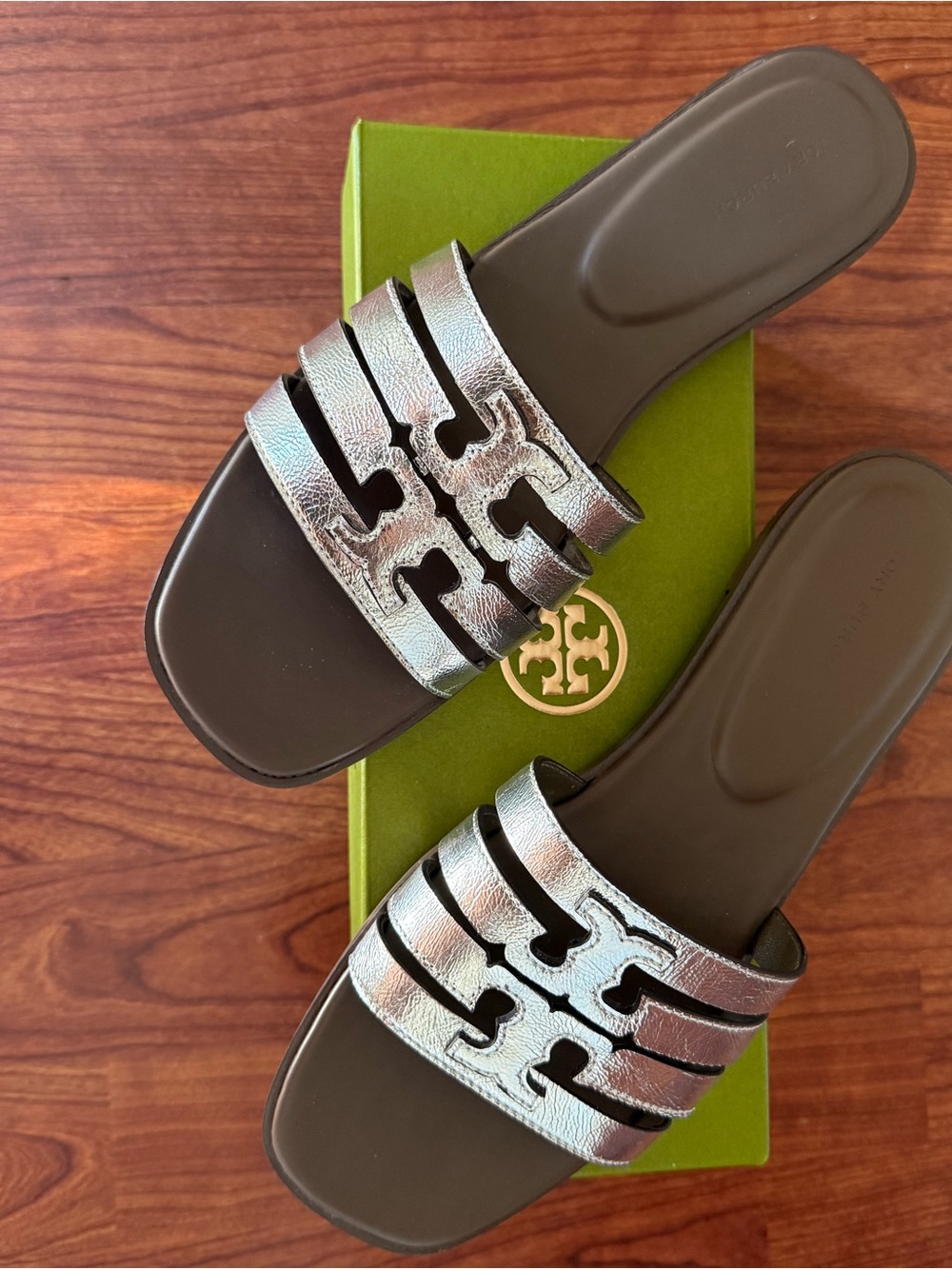 Tory Burch Iridescent Metallic Slide Sandals